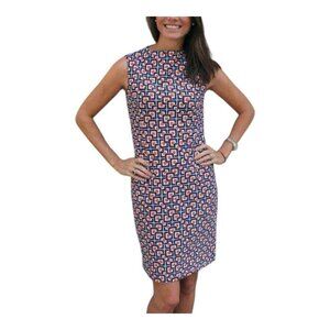 Jude Connally Betty Mod Square Dress Size Small Sleeveless Zip Up Navy Geometric